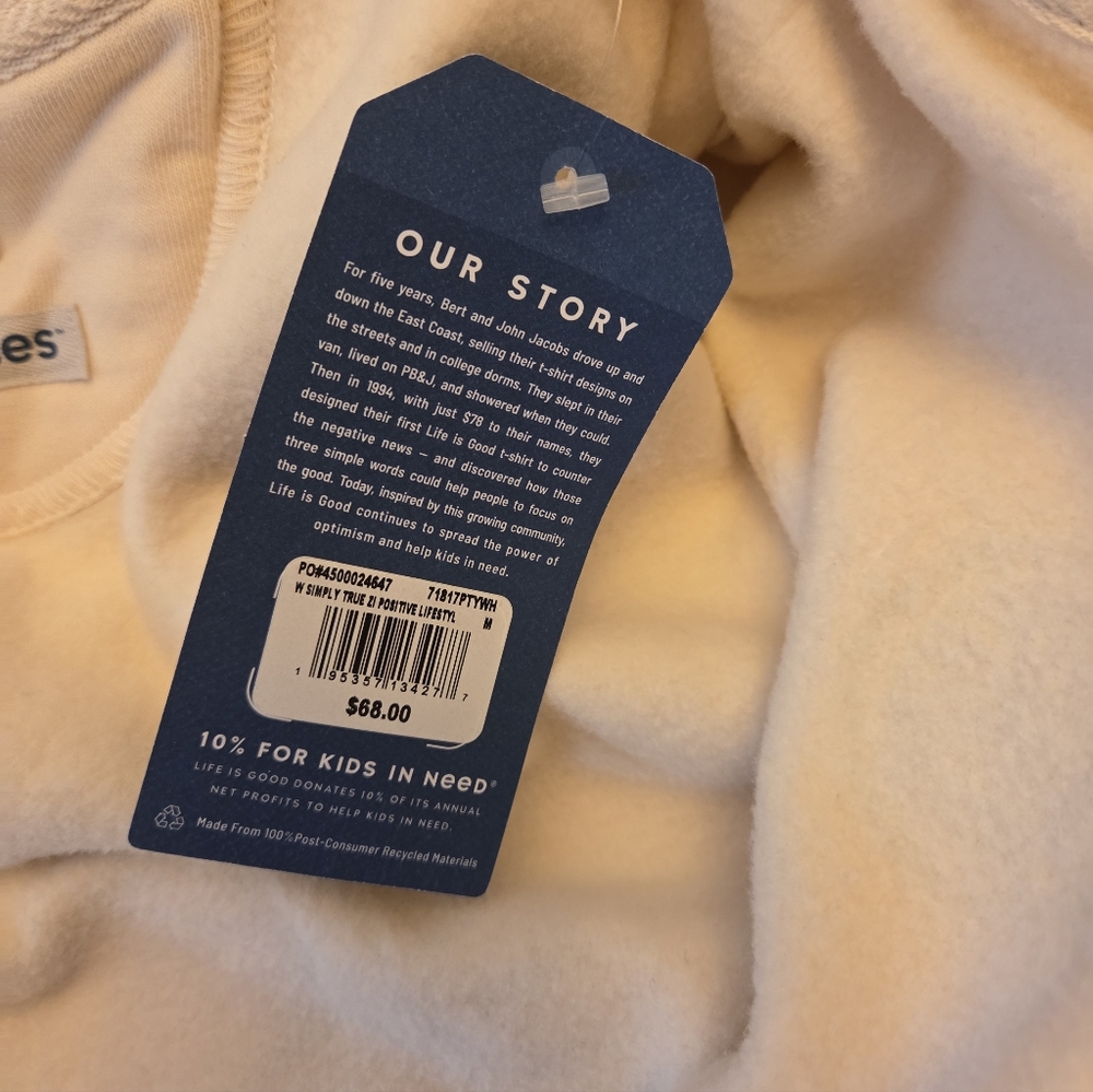 NWT- Life Is Good Cream Zip Up Swestshirt - Size Medium - Picture 5 of 5